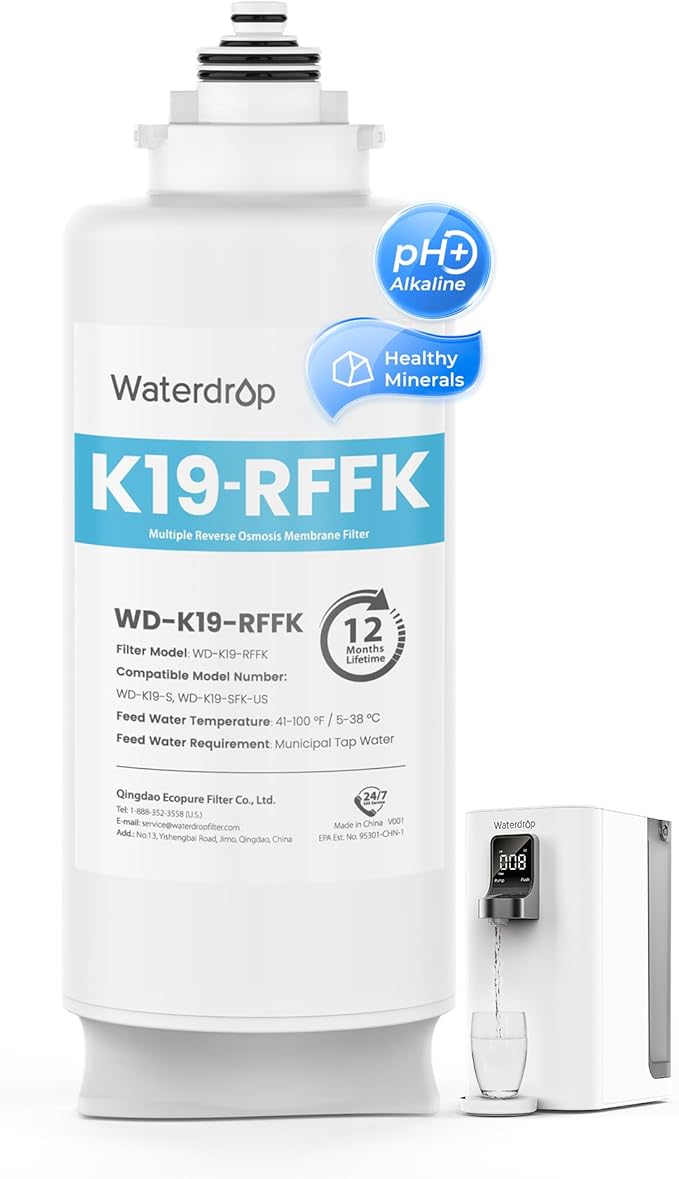 Waterdrop K19RFFK Filter, Replacement for K19-SFK Countertop Reverse Osmosis System, 12-month Lifetime