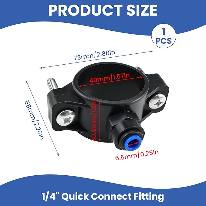1 Pack Drain Saddle Valve with 1/4” Quick Connect for Under-Sink Reverse Osmosis Systems Fit RO System Water Filter