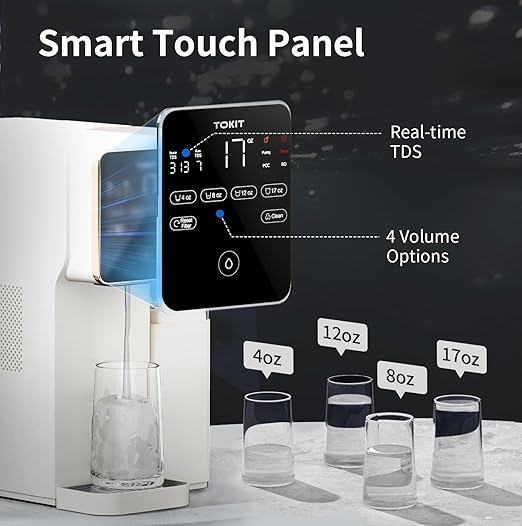 TOKIT T1 Reverse Osmosis Water Filter Countertop, NSF/ANSI 58, RO Whole House Water Filter System with Alkaline Remineralization Filter, No Installation