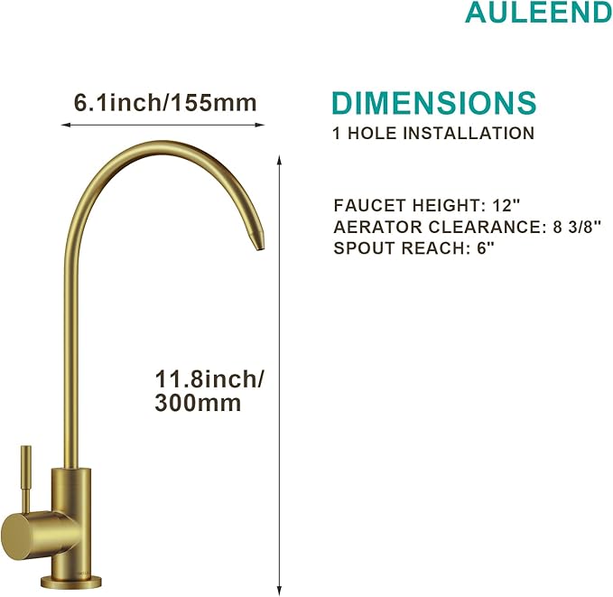 Brass Reverse Osmosis Faucet, Sink Water Filter System, Suitable for Most Reverse Osmosis or Water Filtration Systems, Kitchen bar Sink Drinking Faucet (Gold)