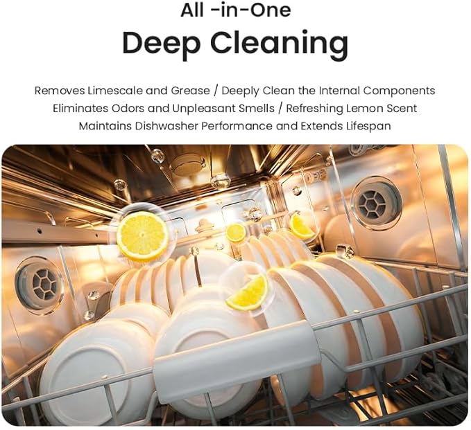 Dishwasher Cleaner And Deodorizer-30 Pack Cleaning Tablet-15 Month Suply for Heavy Duty Dish Washer Machine, Non Toxic for Dish, Septic Safe& Smell Remover, Lemon Scent