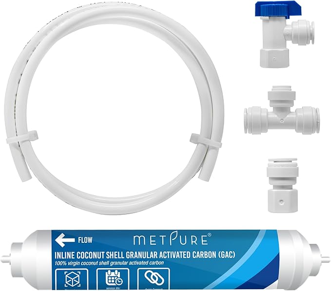Metpure GAC Inline Filter Conversion 1/4" to 3/8” Big Flow Kit. Increase & Double Water Filtration Faucet Flow Rate of RO Reverse Osmosis System. Complete Kit with Filter, Tubing, and Quick Connectors