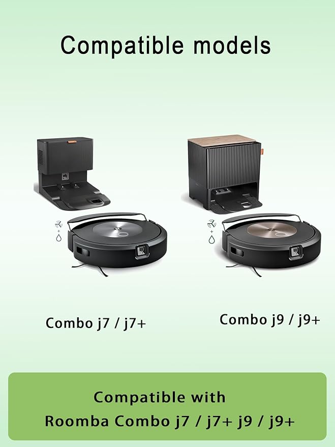 Vacuum Replacement Parts for iRobot Roomba Combo j7, j7+, j9, j9+ and Max 10 Model, 1 Set Rubber Roller, 3 Reusable Mopping Pads, 3 HEPA Filters and 3 Edge-Sweeping Brushes