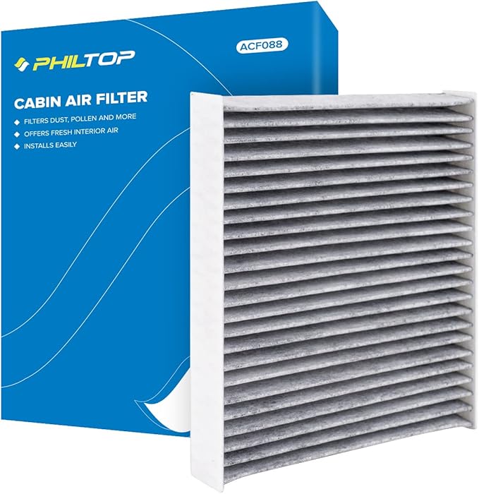 PHILTOP Cabin Air Filter w/Activated Carbon, Compatible with CF11924 Fiat 500 2012-2019, Filter Up Dust Pollen Odor
