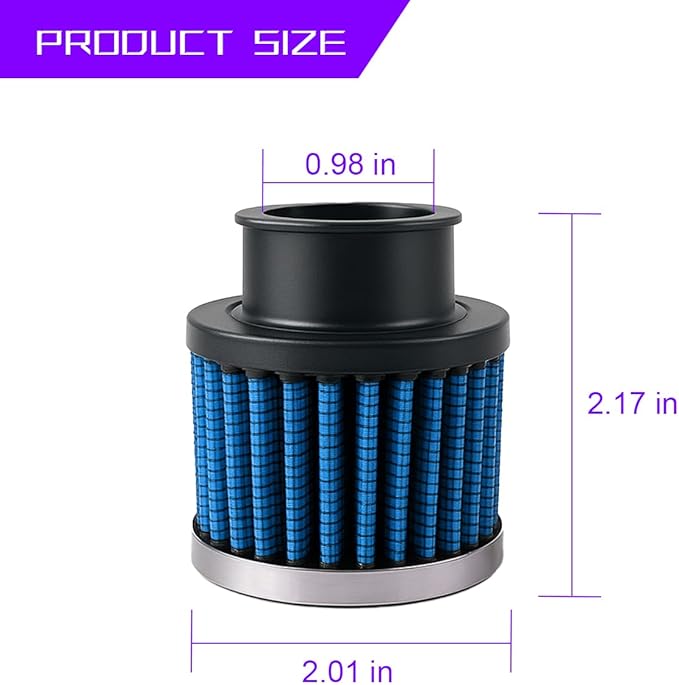 Car Air Intake Filter, 1" 25mm Inlet Valve Cold Air Intake Filter Cleaner with Adjustable Clamp, Hight Flow Performance Auto Crankcase Breather Filter Replacement, Universal Fit (Blue)