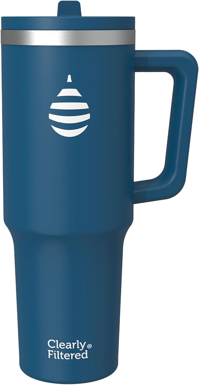 Clearly Filtered Water Bottle | Removes 200+ Contaminants, Double-Wall Insulated Stainless Steel, BPA/BPS Free, Phthalate Free, Filters Flouride Lead Chlorine (40oz, Navy Blue)