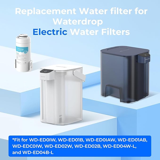 Waterdrop WD-EDFA Alkaline Filters Replacement for Waterdrop Electric Pitcher 𝐖𝐃-𝐄𝐃𝟎𝟏/𝐄𝐃𝟎𝟐/𝐄𝐃𝟎𝟒/𝐄𝐃𝟎𝟏𝐀/𝐄𝐃𝐂𝟎𝟏, Improve PH, 3 Months or 200 Gallons, 3 Filters