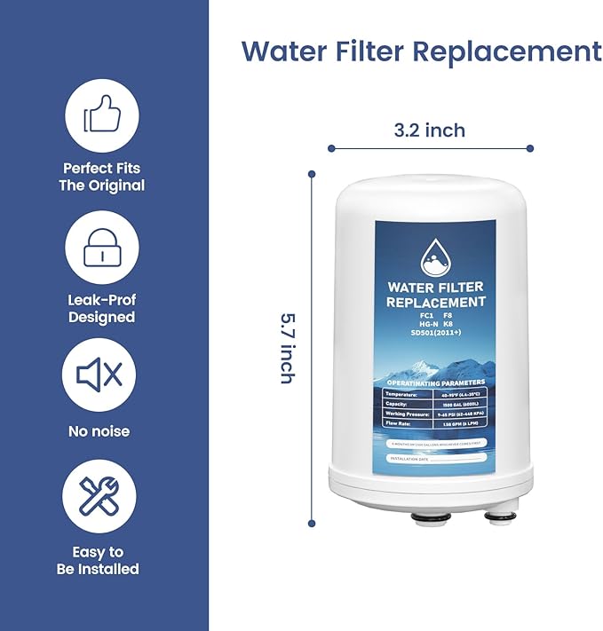 K8 Water Filter Replacement Cartridge Compatible with Enagic Kangen Leveluk F8 and HG-N water filters on K8, SD501, and JRIV machines Alkaline Water System, 1 Pack