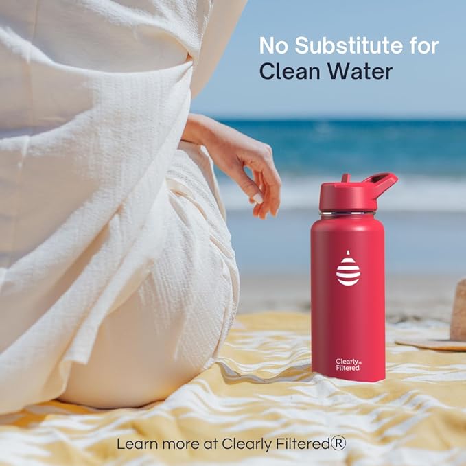 Clearly Filtered Water Bottle | Removes 200+ Contaminants, Double-Wall Insulated Stainless Steel, BPA/BPS Free, Phthalate Free, Filters Flouride Lead Chlorine (32oz, White)