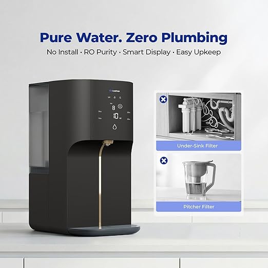 Countertop Reverse Osmosis System - 3:1 Pure to Drain Ratio RO Water Filter, 24H UV Light & Real-time TDS Display, 5-Stage 0.0001μm Filtration for Home, Office & RV, Portable Water Purifier
