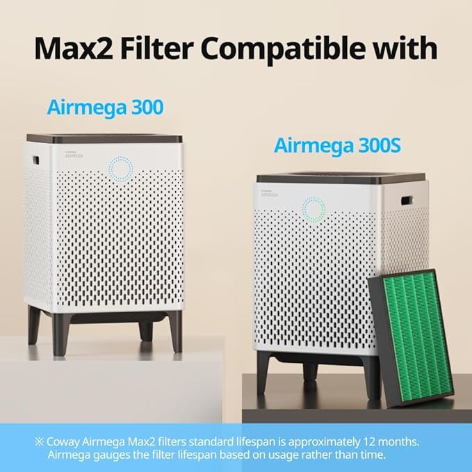 Coway AIRMEGA Max 2 Air Purifier Replacement Filter Set for 300/300S, green/black, 1256 sq. ft. (3111635)