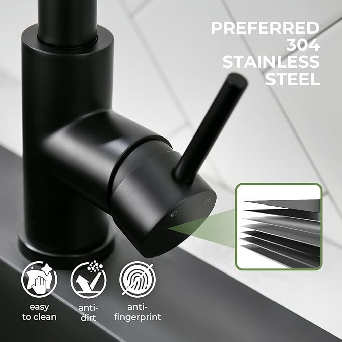 Touchless Kitchen Sink Faucet, VFAUOSIT Black Kitchen Faucet with Pull Down Sprayer Stainless Steel Motion Sensor Smart Hands-Free, Matte Black Single Hole Faucet for Bar Laundry RV Bathroom Sink