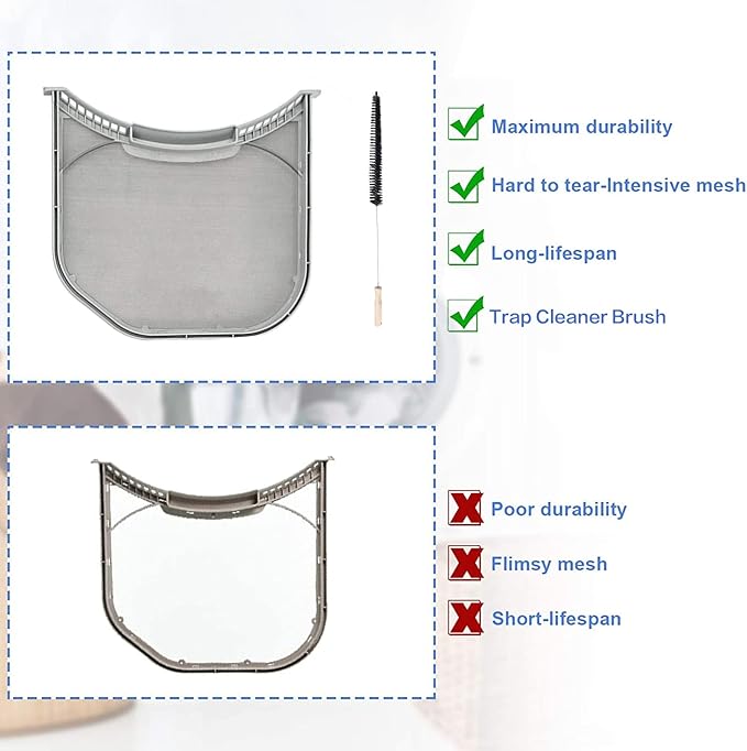 ADQ56656401 Dryer Lint Filter Upgraded Stainless Steel Mesh Screen for LG ADQ566564 and Ken-more Elite Dryer Lint Screen Replacement with Clothes Dryer Lint Vent Trap Cleaner Brush Part #PS3531962