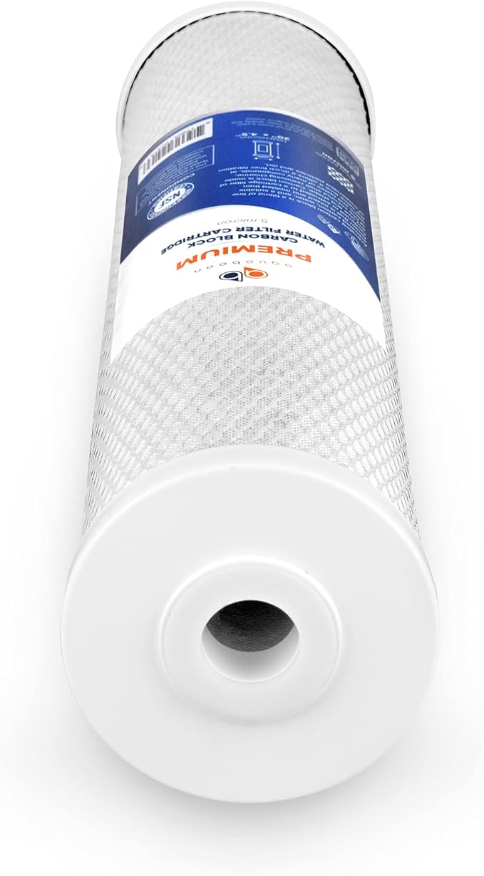Aquaboon 5 Micron 20 x 4.5 Whole House Water Filter Replacement Cartridge Carbon Block Chlorine Reduction for 1-Stage Water Filtration System 2 Pack