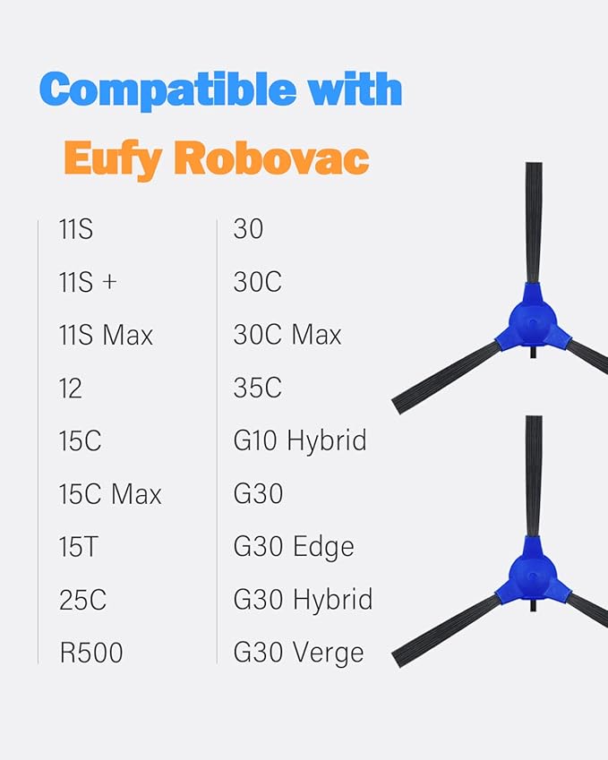 Replacement Side Brushes Compatible with Eufy 11s, Coredy R300 R550(R500+) R650 R700 R3500, GOOVI 1600PA, Bagotte BG600, iMartine 1600PA,Amarey A800 A900 Robot Vacuum Cleaner,Pack of 8