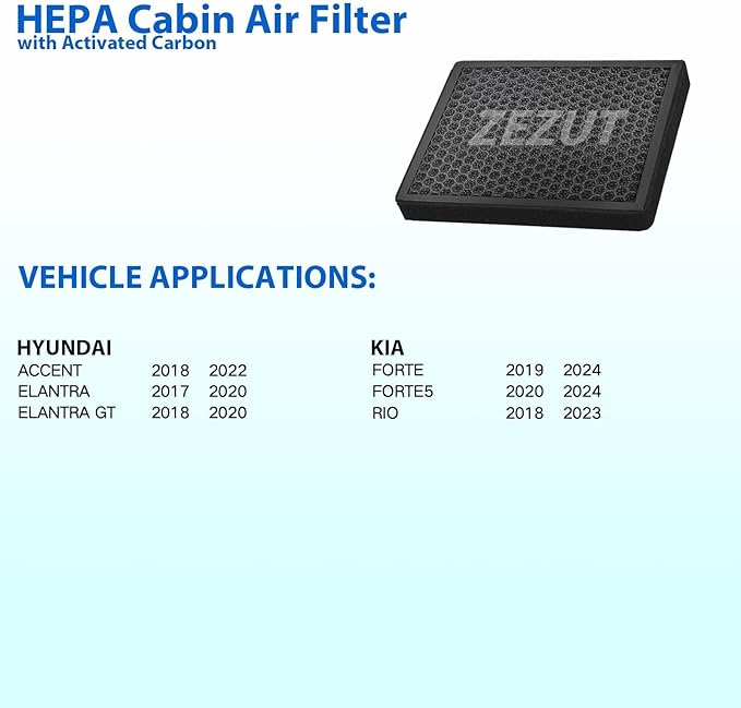 Cabin Air Filter, for Hyundai Elantra 2017-2020, Accent 2018-2022, Elantra GT 2018-2020, Kia Forte 2019-2024, Rio 2018-2024 (CF12058)