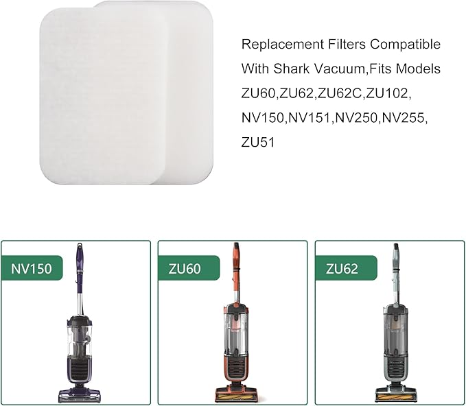 Replacement Filters Compatible with Shark ZU100 NV181 ZU55 NV150 NV151 NV250 ZU51 ZU102 ZU60 ZU62 ZU62C Navigator Zero-M Self-Cleaning Brushroll Pet Pro Upright Vacuum,Parts # 1239FT60(4 Packs)