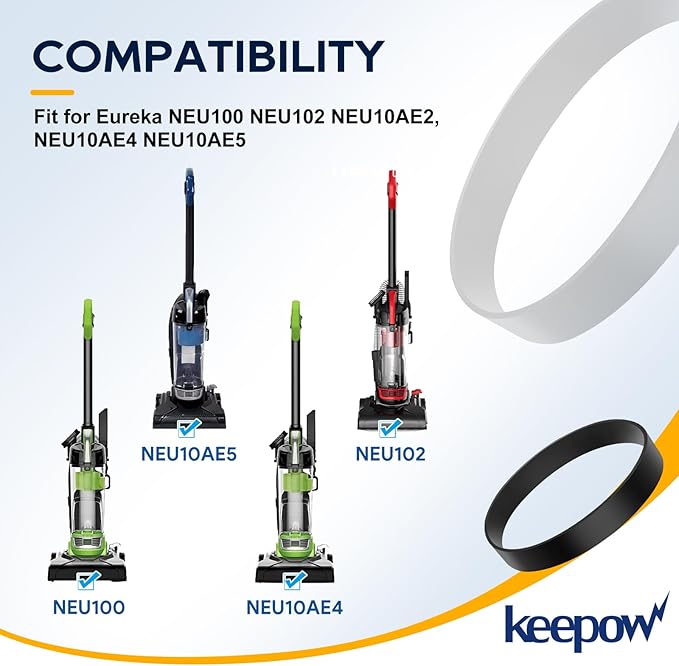 KEEPOW Vacuum Belt Compatible with Eureka Airspeed Compact Bagless Upright Vacuum Cleaner NEU100, NEU10AE4, NEU10AE5, NEU10AE2, NEU102 Series, Part #E0105, 2 Pack