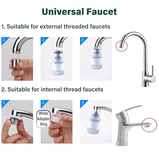 2-Pcs Sink Water Faucet Filter,360 Degree Rotating Faucet Filter Water Filter Purifier for Kitchen,Bathroom Sink,Removes Sediment and Large Impurities,with 6 Filter Cartridges