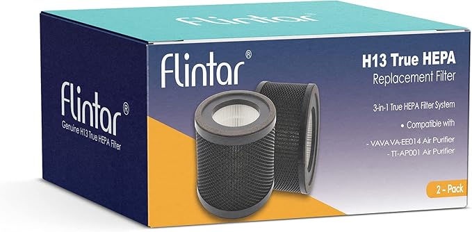 Flintar TT-AP001 Replacement Filter, Compatible with TaoTronics TT-AP001 Air Purifier and VAVA VA-EE014 Air Purifier, 3-in-1 H13 Grade Filtration and Activated Carbon Filter Set, 2-Pack