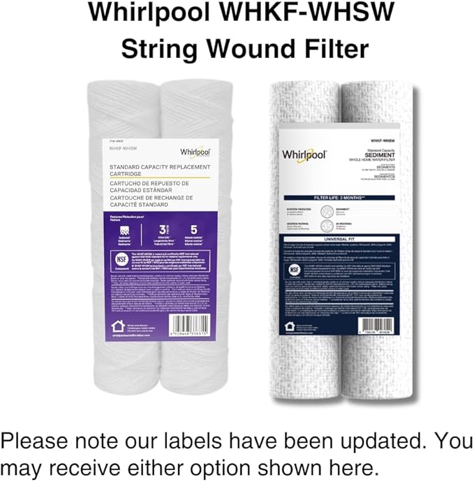 Whirlpool 10" x 2.5" Whole House Sediment Water Filters, WHKF-WHSW, 35 Micron, NSF Certified Reduces Sand, Soil, Silt & Rust for Standard Filter Housings, 24-Pack