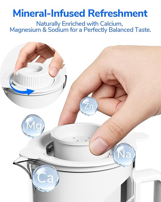 Mate 3 Reverse Osmosis Water Filter Countertop, 3:1 Pure to Drain, 44oz Smart Autofill Pitcher, No Installation Water Purifier, 8 Stage RO Water Filtration, with Remineralization, White