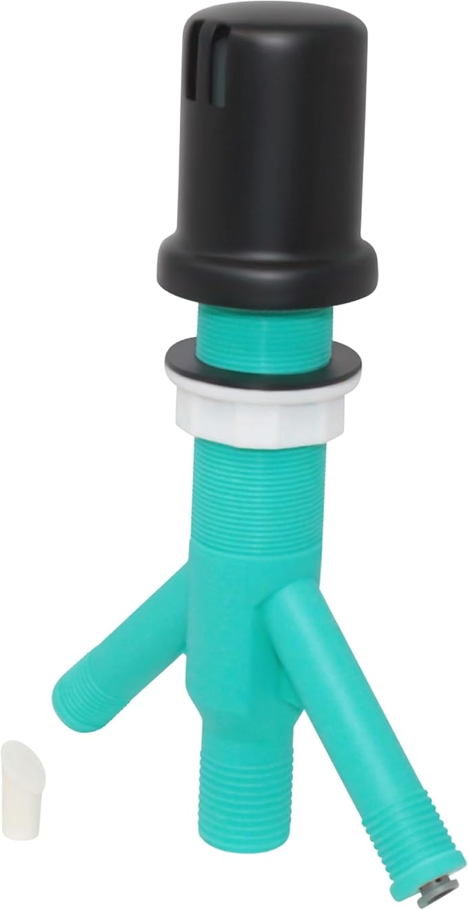 Dual Air Gap with Black Matte Brass Cap for Dishwasher and Tankless Reverse Osmosis Filter and Extra Long Thread (AG200-507, AG200-X07, AMERIGAP)