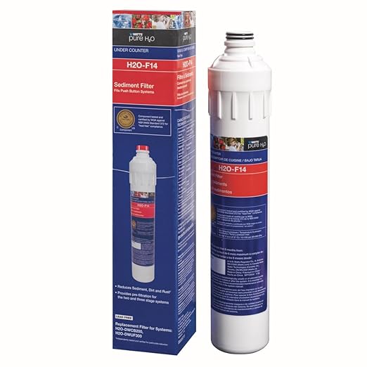Watts Premier H2O-F14 Pure H2O 5-Micron Sediment Water Filter Replacement for H2O-DWCB200 and H2O-DWUF300 Under Counter Water Filtration Systems, Push Button Design