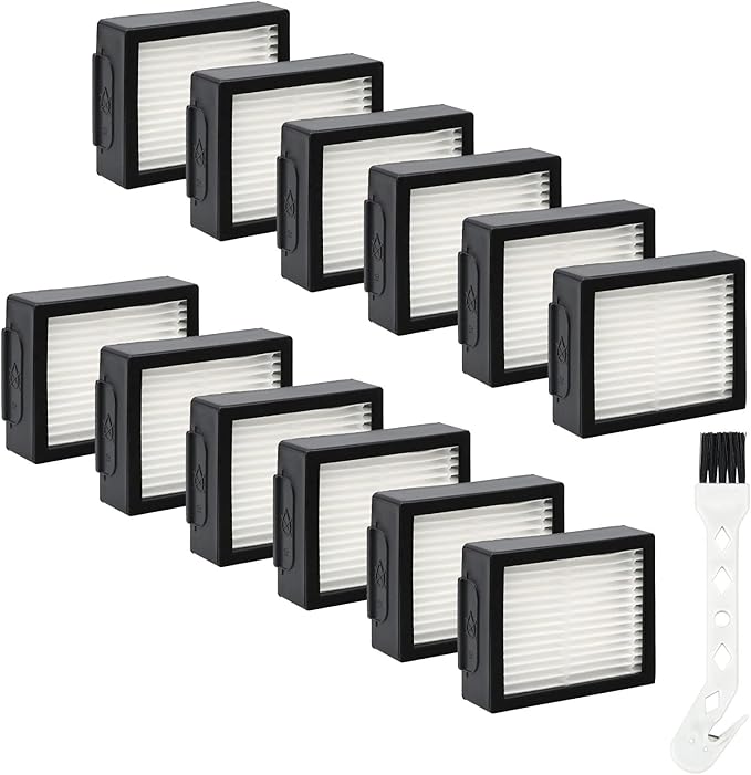 Filters Replacement for iRobot Roomba E I & J Series i7 i7+/plus i3 i3+ i4 i4+ i5 i5+ i6 i6+ i8 i8+ E5 E6 E7 Vacuum Cleaner Parts, 6 Pack High Efficiency Filters + 1 Cleaning Brush