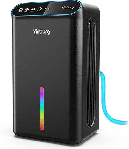 Dehumidifier for Home 1000 sq.ft - Small Quiet Dehumidifier with Auto Shut Off, Aromatherapy, 3 Gear Timer, Sleep Mode, 7-Color LED Light, Drain Hose for Bedroom, Bathroom, Basement, RV(Matte Black)