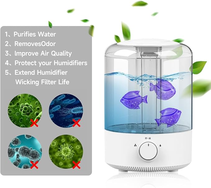 Humidifier Tank Cleaner, 10PCS Universal Humidifier filters fish Compatible with Drop, Droplet, Warm&Cool Mist Humidifiers, Fish Tank, Keep The Water (Fish-Purple)