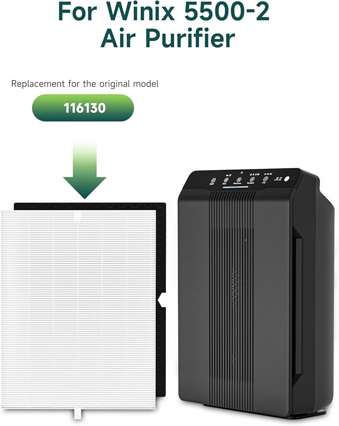 Future Way 2-Set 5500-2 Air Purifier Replacement Filter for Winix 5500-2, H13 True HEPA Filter & Activated Carbon Filter Kit, Replace 116130 Filter H