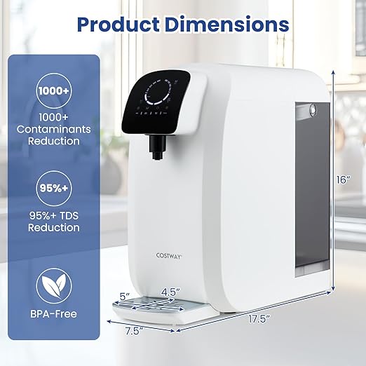 COSTWAY Countertop Reverse Osmosis Water Filter, 5-Stage RO + PPC Water Filtration System with UV Light Treatment, 4:1 Pure to Drain Portable Purifier for Home Kitchen, No Installation Required