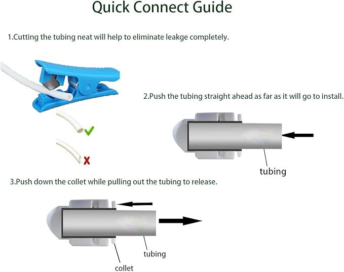 NSF Certified 3/8" O.D. Push to Connect Fittings for RO (Reverse Osmosis) Water Filter 30 pcs+30 feet 3/8" Water tubing.