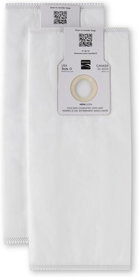 Kenmore 53293 Style O HEPA Cloth Vacuum Bags for Kenmore Upright Vacuum Cleaners 2 Pack,White