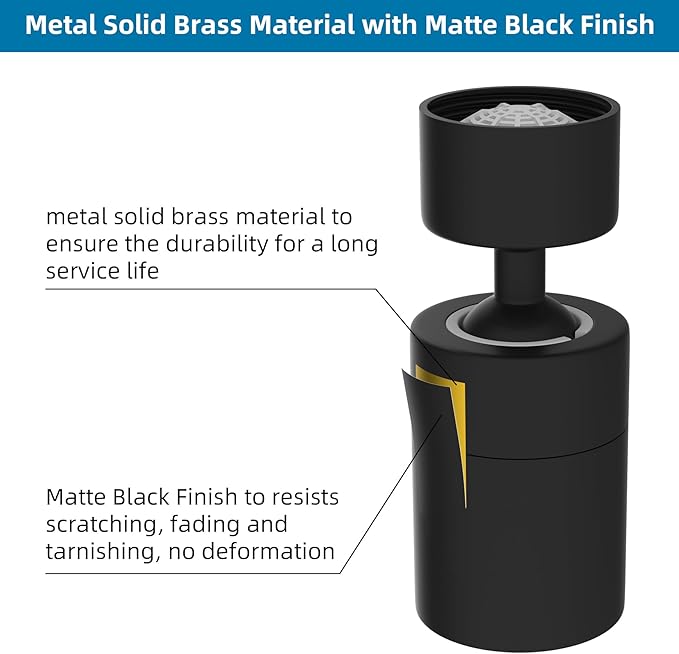 Hibbent NSF/ANSI/CAN 61 Certified Faucet Aerator, Kitchen Sink Faucet Aerator, 2-Flow CUPC Certification 360-degree Swivel Faucet Extender, 55/64 Inch Female Thread, Water Saving-Matte Black