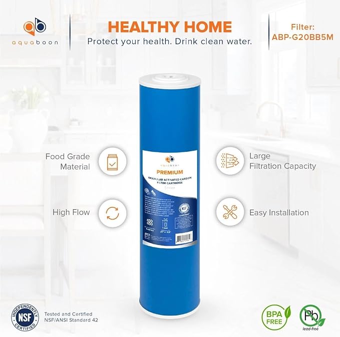 Aquaboon 5 Micron 20 x 4.5 Whole House Water Filter Replacement Cartridge Grabular Activated Carbon (GAG) for 1-Stage Water Filtration System 1 Pack