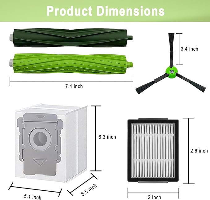 26 Pack Replacement Parts Accessories Compatible for iRobot Roomba i3 i3+ i7 i7+ i4 i6 i6+i8 i8+/Plus E5 E6 E7 J7 i5+j5+ I,E&J Series Vacuum Cleaner 2 Roller Brush & 8 Filters & 8 Side Brushes &8 bags