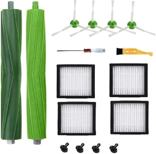 Replacement Parts Compatible with iRobot Roomba I, E & J Series i7 i7+ i2 i3 i3+ i4 i4+ i6 i6+ i8 i8+/Plus j6+ j7 E5 E6 E7, 1 Set of Multi-Surface Rubber Brushes, 4 HEPA Filters, 4 Side Brushes