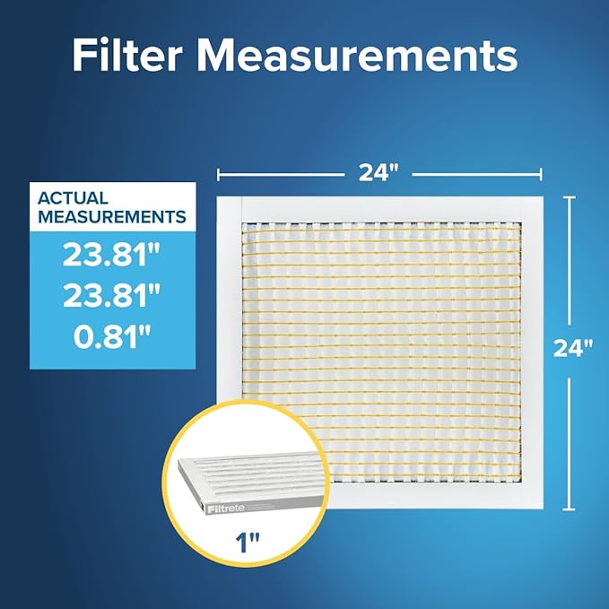 Filtrete 24x24x1 AC Furnace Air Filter, MPR 700, MERV 8, Tough on Pollen, Easy on Airflow, 3-Month Pleated 1-Inch Electrostatic Air Cleaning Filter, 6-Pack (Actual Size 23.81 x 23.81 x 0.81 in)