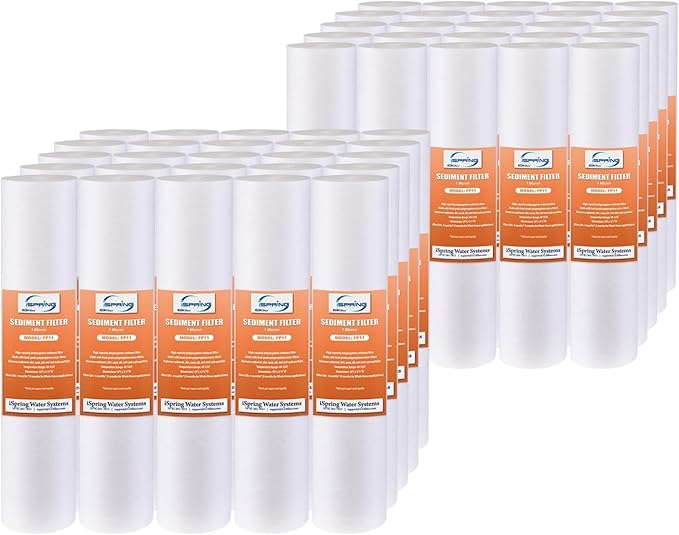 iSpring FP11X50-N, NSF Certified, 1 Micron 10"x2.5" Multi-Layer Sediment Water Filter Replacement Cartridges, 50-Pack