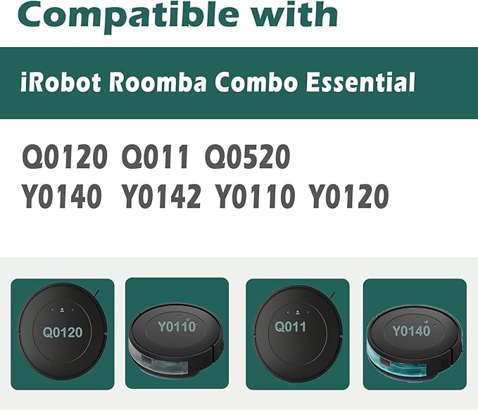19 Pcs Replacement Parts for iRobot Roomba Combo Essential Q0120 Y0140 Q0520 Y0110 Y0120 Y0142 Q011 Robot Vacuum Cleaner Accessories，2 Roller Brushes，4 Filters，4 Mop pads，8 Side Brushes