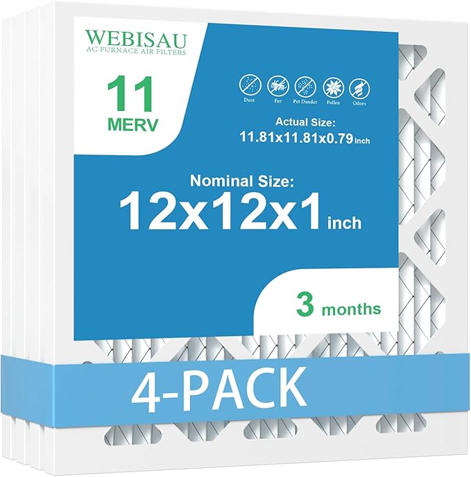 12x12x1 Air Filter MERV 11 MPR 1000 Furnace Filters 4Pack Pleated HVAC AC Furnace Air Filters,Air Conditioner Filters (Exact size: 11 3/4"x11 3/4"x 3/4")