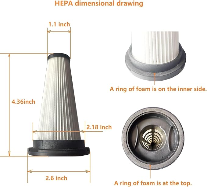 4pack Hepa Filter replacement for Trucozie Cordless Vacuum Cleaner T350, Washable & Reusable Cone Vacuum Replacement Filters for Trucozie Stick Vacuum.