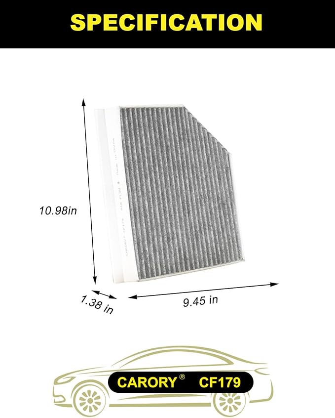 Cabin Air Filter w/Activated Carbon for Audi Q5 (2009-2017), A4 Quattro (2009-2017), A5 Quattro (2008-2017), A4 (2009-2017), S5 (2008-2018), OE# PAB81943910, 8K0819439B, CF11179, XC36071C