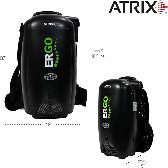 Atrix VACBP1 Ergonomic Backpack Vacuum Cleaner - 8-Quart HEPA Filter, 1400W Portable Small Vacuum for Multi-Use - Includes Attachments: 6' Hose, Blower Nozzles, Wand, Brushes