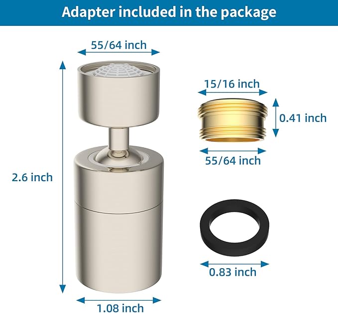 Hibbent NSF/ANSI/CAN 61 Certified Faucet Aerator, Kitchen Sink Faucet Aerator, 2 Water Flow CUPC Certification 360-degree Swivel Faucet Extender, 55/64 Inch Female Thread, Water Saving-Brushed Nickel