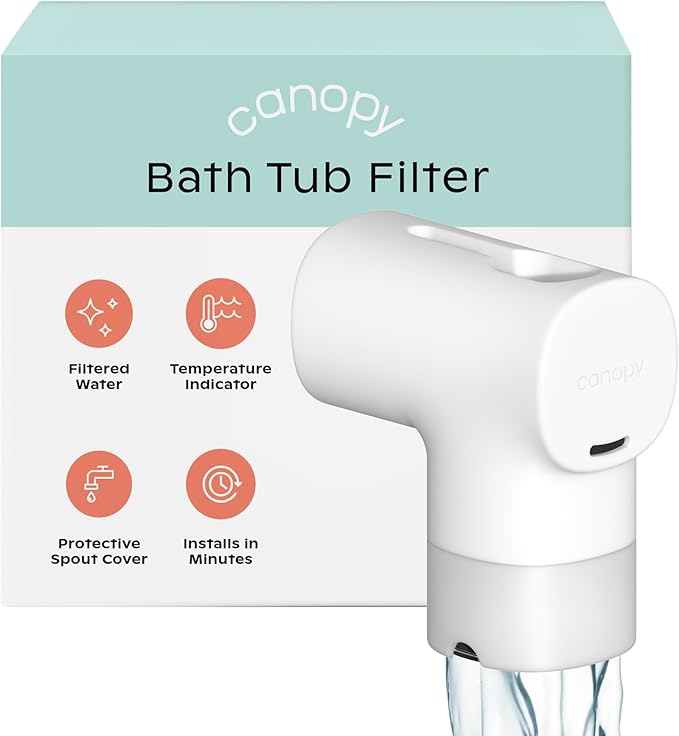 Canopy Baby Bath Tub Filter – Gentler Water Filtration for Delicate Skin | Reduces Chlorine & Irritants | BPA-Free Silicone Spout Cover | Easy Tool-Free Install | Activated Carbon Filtration