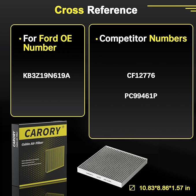 Cabin Air Filter w/Activated Carbon for Ford Ranger 2019 2020 2021 2022 2023 .KB3Z19N619A, CF12776, FP-88
