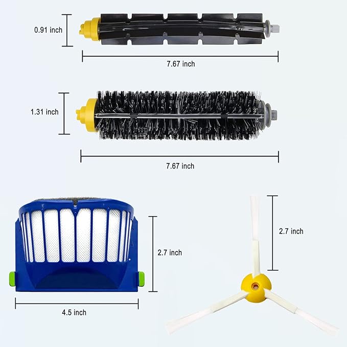 9 Pack Replacement Parts Accessories for irobot Roomba 600 500 Series 694 675 676 692 695 677 671 655 645 690 680 660 650 620 614 595 585 564 robot, 4 Filter 4 Side Brush 1Bristle&1Beater Brush